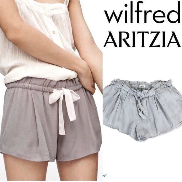 ARITZIA Wilfred Montrouge Short Crepe Gray Stripe Paperbag Boho Drawstring S